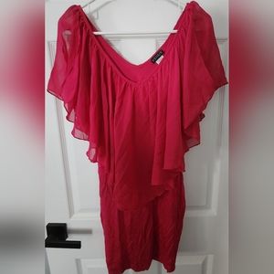 New Without Tags Women's Venus Pink Flutter Double Vneck Slit Sleeve Dress XS